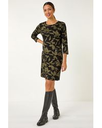 Roman - Leaf Print Pocket Detail Shift Dress - Lyst