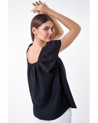 Roman - Frill Detail Linen Blend Bardot Top - Lyst
