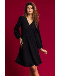Roman - Glitter Crepe Frill Hem Dress - Lyst