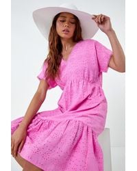 Roman Petite - Cotton Broderie Tiered Dress - Lyst