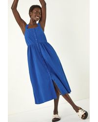 Roman - Seersucker Button Midi Sundress - Lyst