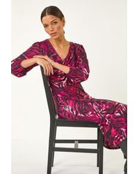 Roman - Zebra Print Twist Front Midi Dress - Lyst