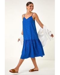 Roman - Broderie Frill Tiered Midi Dress - Lyst