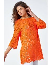 Roman - Floral Cotton Crochet Tunic Top - Lyst