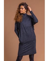 Roman - Animal Print Jacquard Polo Neck Shift Dress - Lyst
