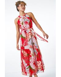 Roman Petite - Tropical Print Chiffon Tiered Dress - Lyst