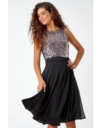 Roman - Sequin Chiffon Fit & Flare Dress - Lyst