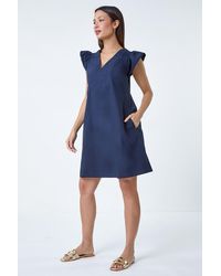 Roman - Plain Cotton Frill Sleeve Pocket Dress - Lyst
