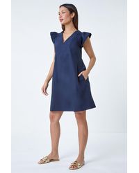 Roman - Plain Cotton Frill Sleeve Pocket Dress - Lyst