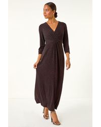 Roman Petite - Gathered Glitter Maxi Stretch Dress - Lyst