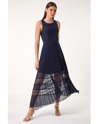 Roman - Pleated Lace Detail Midi Dress - Lyst