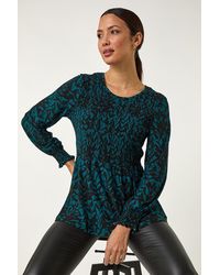 Roman - Abstract Printed Shirred Tunic Top - Lyst