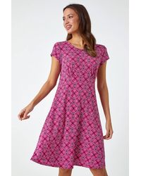 Roman - Geo Print Textured Stretch Dress - Lyst