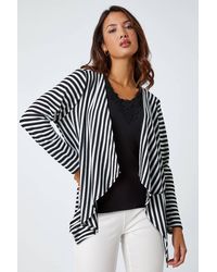Roman - Stripe Cardigan & Lace Vest Stretch Top - Lyst