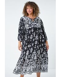 Roman Curve - Boho Print Tiered Midi Dress - Lyst