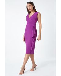 Roman - Wrap Draped Crepe Stretch Bodycon Dress - Lyst