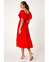 Roman - Puff Sleeve Tiered Midi Dress - Lyst