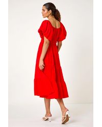 Roman - Puff Sleeve Tiered Midi Dress - Lyst