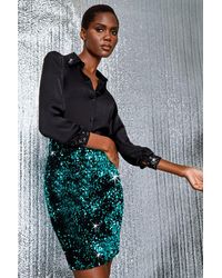 Roman - Sequin Embellished Velour Stretch Skirt - Lyst