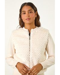 Roman - Faux Fur Funnel Neck Zip Jacket - Lyst