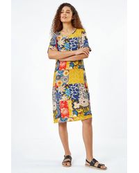 Roman - Patchwork Print Pocket Shift Dress - Lyst