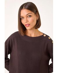 Roman - Slash Neck Button Detail Knit Jumper - Lyst