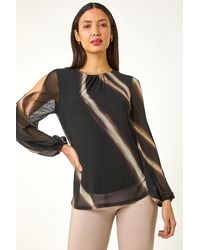 Roman - Stripe Print Mesh Overlay Top - Lyst