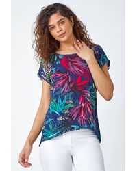 Roman - Tropical Print Bobble Trim T-shirt - Lyst