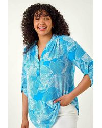Roman Curve - Textured Floral Print V-Neck Shirt - Lyst