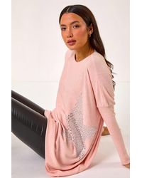 Roman - Embellished Star Print Longline Jumper - Lyst