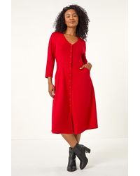 Roman Petite - V-Neck Button Detail Stretch Dress - Lyst