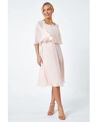 Roman Petite - Sequin Trim Chiffon Cape Dress - Lyst
