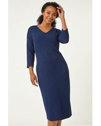 Roman Petite - Textured V-Neck Midi Dress - Lyst