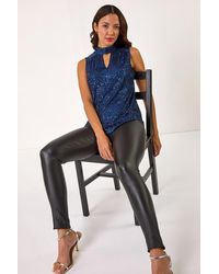 Roman - Sequin High Neck Keyhole Top - Lyst