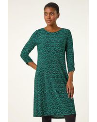 Roman - Abstract Print Swing Hem Stretch Dress - Lyst