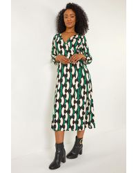 Roman Petite - Geometric Tie Waist Stretch Midi Dress - Lyst