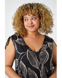 Roman Curve - Leaf Print V-Neck Blouson Top - Lyst