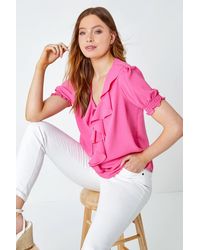 Roman - Ruffle Front Tie Detail Blouse - Lyst