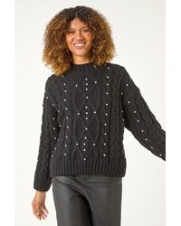 Roman - Diamante Cable Knit Jumper - Lyst