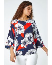 Roman - Floral Stretch Blouson Hem Top - Lyst