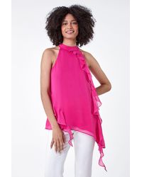 Roman - Halterneck Asymmetric Frill Detail Top - Lyst