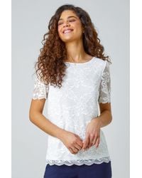 Roman - Floral Stretch Lace Top - Lyst
