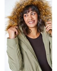 Roman - Faux Fur Trim Padded Parka Coat - Lyst