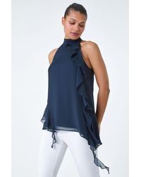 Roman - Halter Neck Asymmetric Frill Detail Top - Lyst