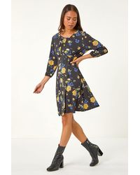 Roman Petite - Floral Print Gathered Waist Dress - Lyst
