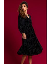 Roman - Zebra Print Burnout Ruched Wrap Dress - Lyst