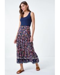 Roman - Paisley Floral Button A Line Tiered Midi Skirt - Lyst