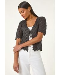 Roman - Textured Tie Front Shrug - Lyst