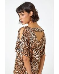 Roman - Animal Print V-Neck Cold Shoulder Stretch Top - Lyst