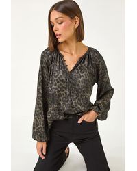 Roman - Animal Print Shimmer Blouse - Lyst